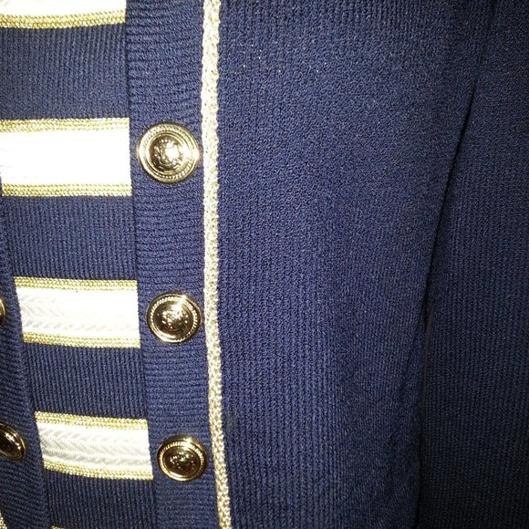 St John Collection By Marie Gray stripped Navy Crop Top Cardigan Jacket sz 6 - Picture 7 of 9